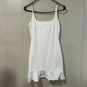 Princess Polly White Ruffle Hem Mini Dress Size 4 | Square Neck Cami Slip Dress